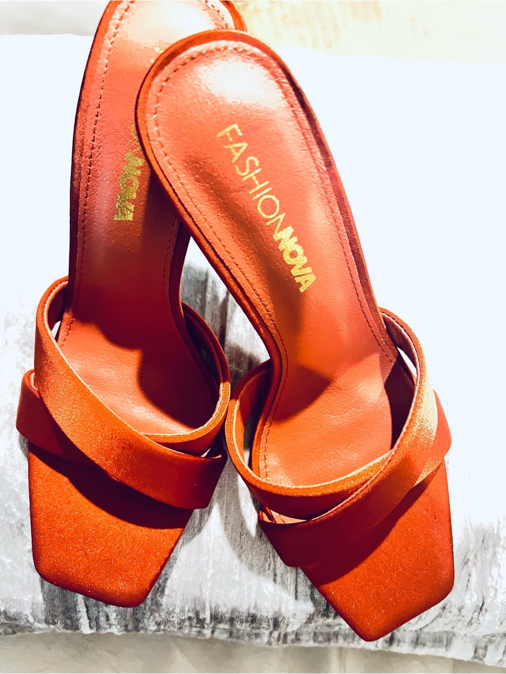 Fashion Nova Red-Orange Square-Toe Slide Mules